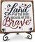 July 4th Wooden Plaque With Iron Stand - Free & Brave - 4"X4" Wood Sign For Memorial Day, America Patriotic Tabletop Signs, Shelf, Desk Decorations, Party Supplies - 07